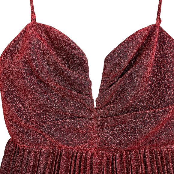 New NWTLulu’s Medium Shine Tonight Red Sparkly Pleated Skater Dress Notch Neck M - Picture 10 of 16